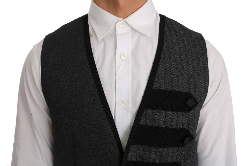 Dolce & Gabbana Gray Wool Patterned Slim Vest - Zeiniez