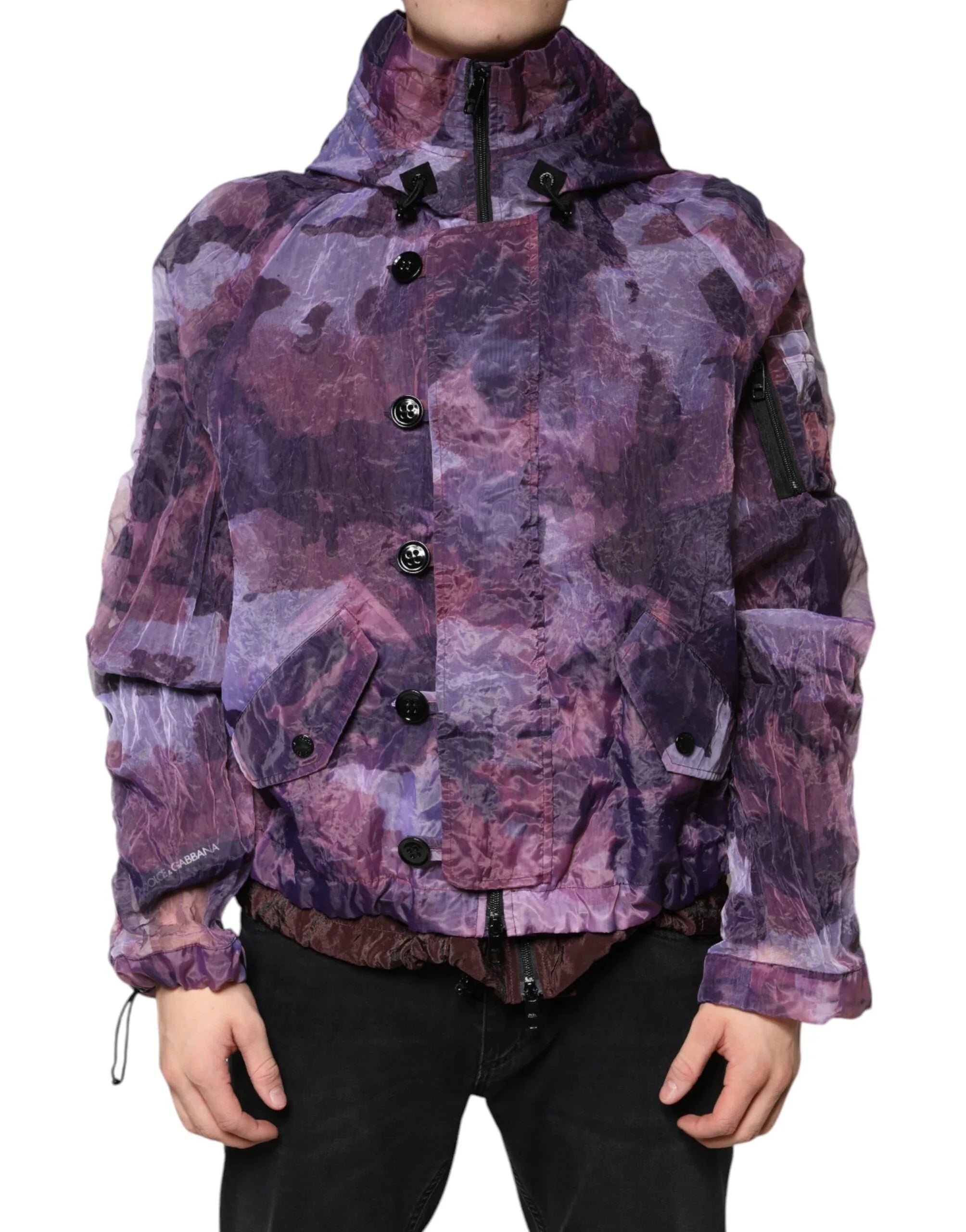 Dolce & Gabbana Purple Camouflage Hooded Men Blouson Jacket - Zeiniez