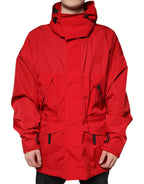 Dolce & Gabbana Red Nylon Hooded Men Full Zip Parka Jacket - Zeiniez