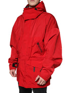 Dolce & Gabbana Red Nylon Hooded Men Full Zip Parka Jacket - Zeiniez