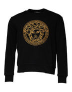 Versace Black Medusa Embroidery Crew Neck Pullover Sweater - Zeiniez