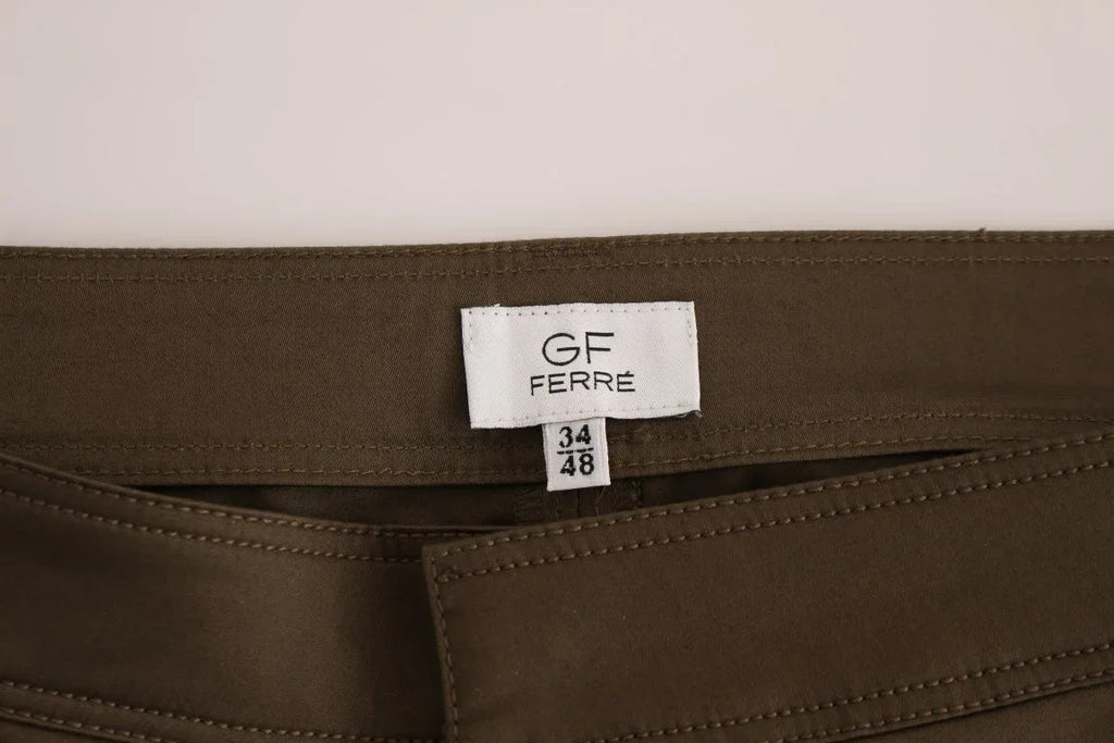 GF Ferre Green Cotton Stretch Comfort Fit Pants - Zeiniez