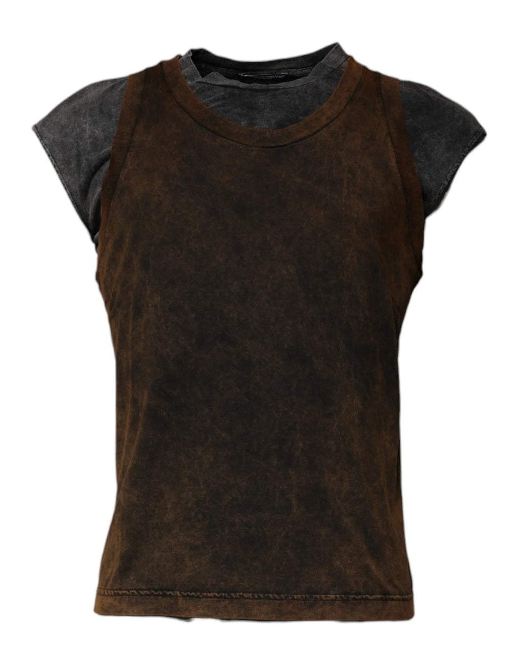 Dolce & Gabbana Brown Cotton Round Neck Sleeveless T-shirt - Zeiniez