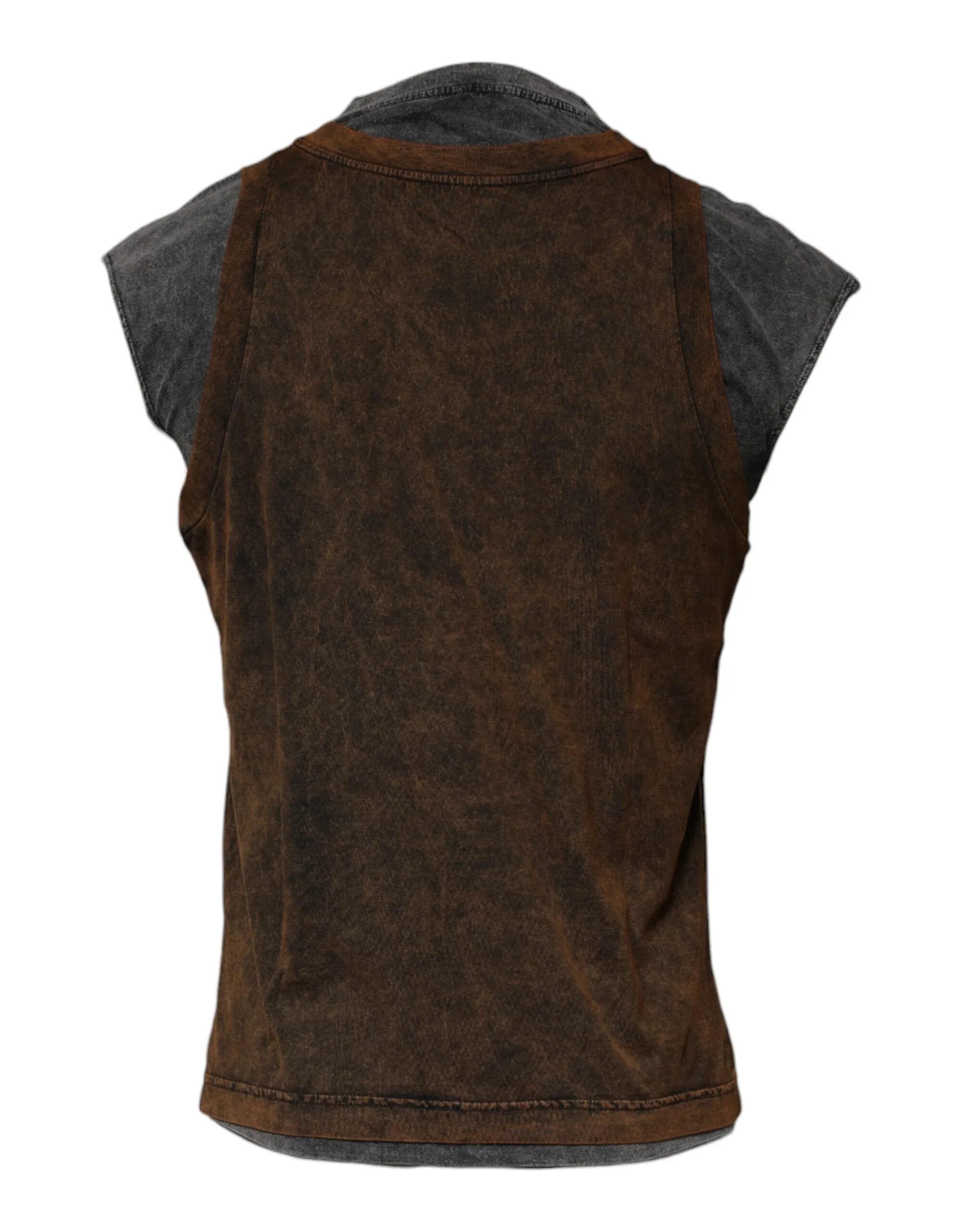 Dolce & Gabbana Brown Cotton Round Neck Sleeveless T-shirt - Zeiniez