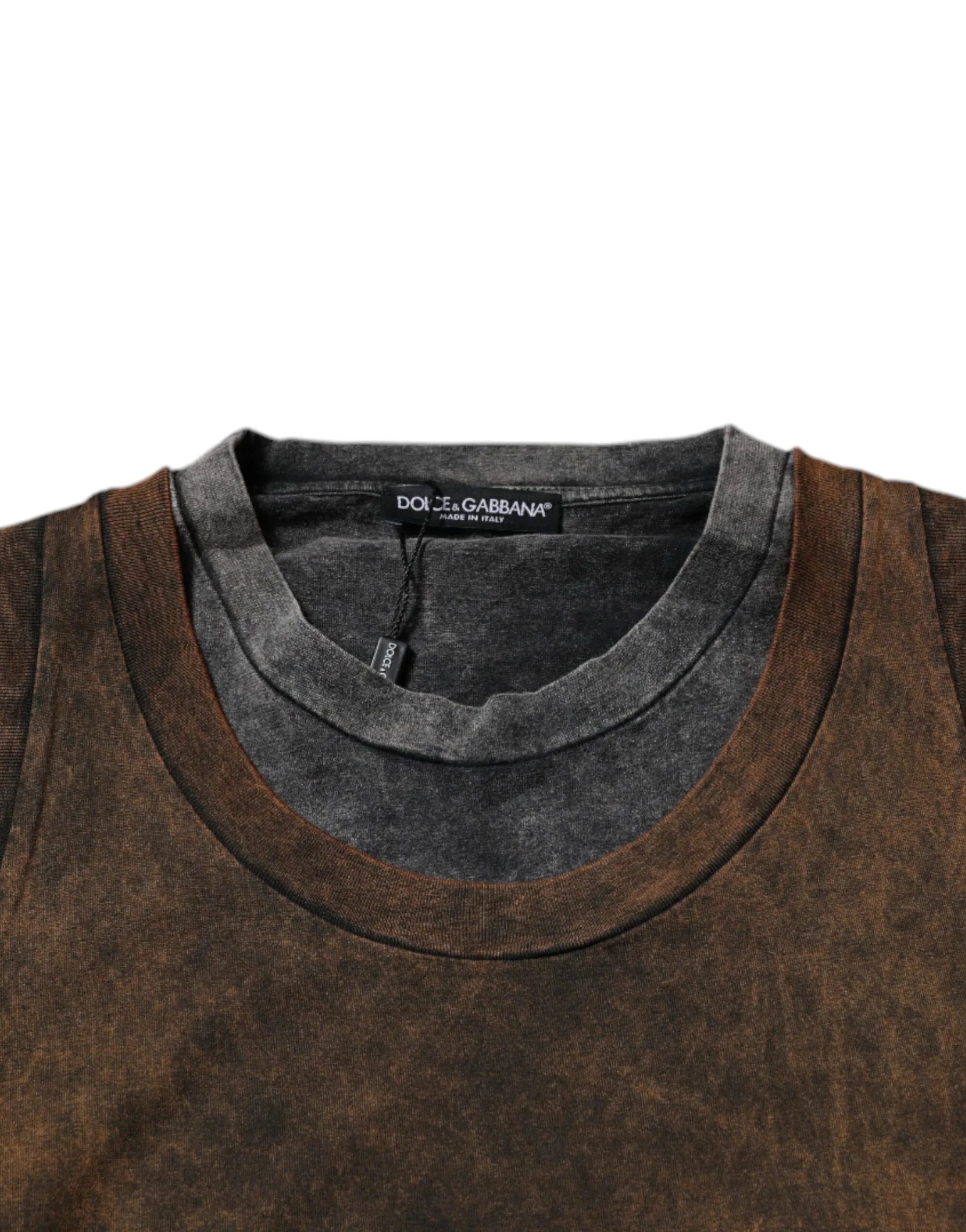 Dolce & Gabbana Brown Cotton Round Neck Sleeveless T-shirt - Zeiniez