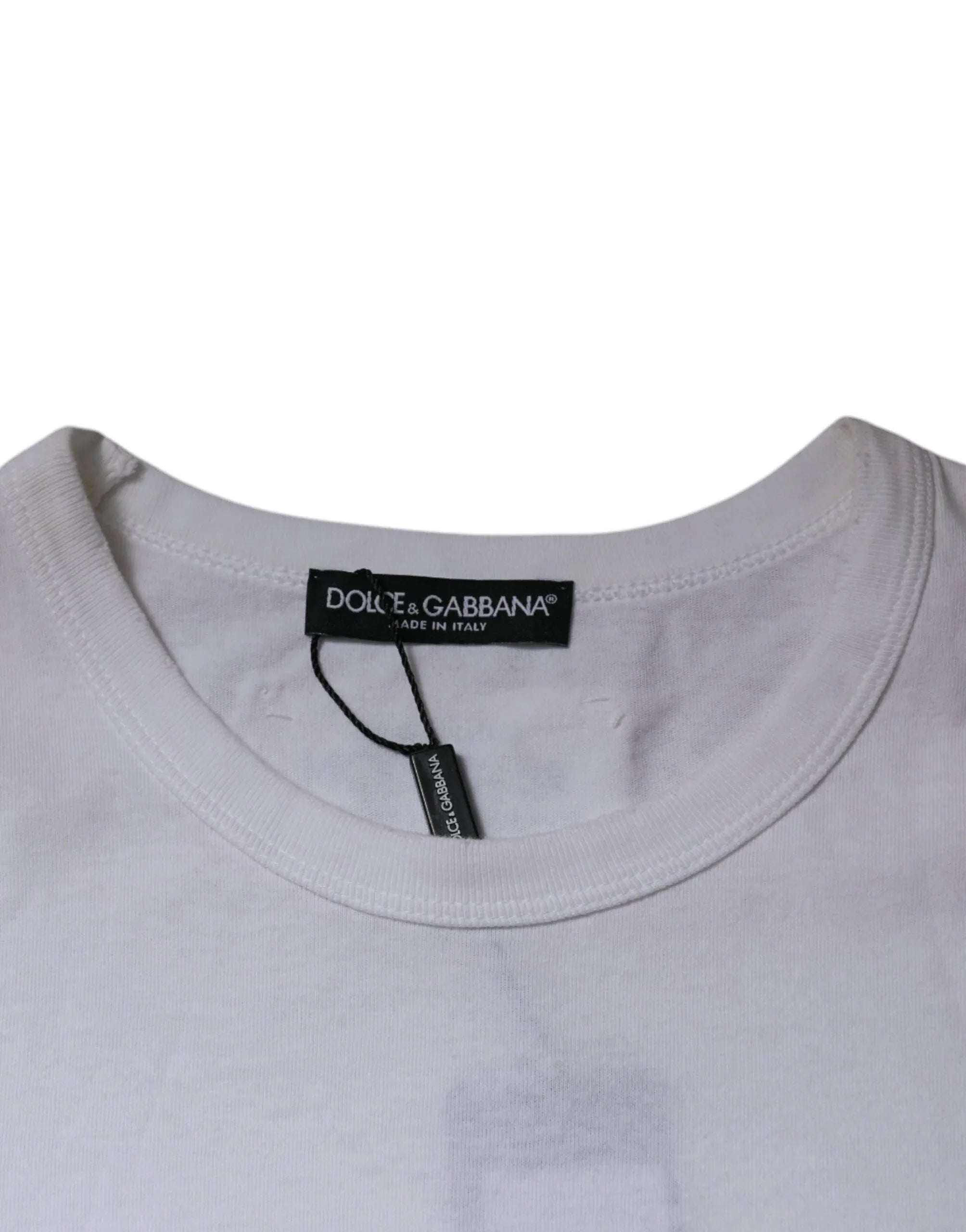 Dolce & Gabbana White Stripes Crew Neck Short Sleeves T-shirt - Zeiniez