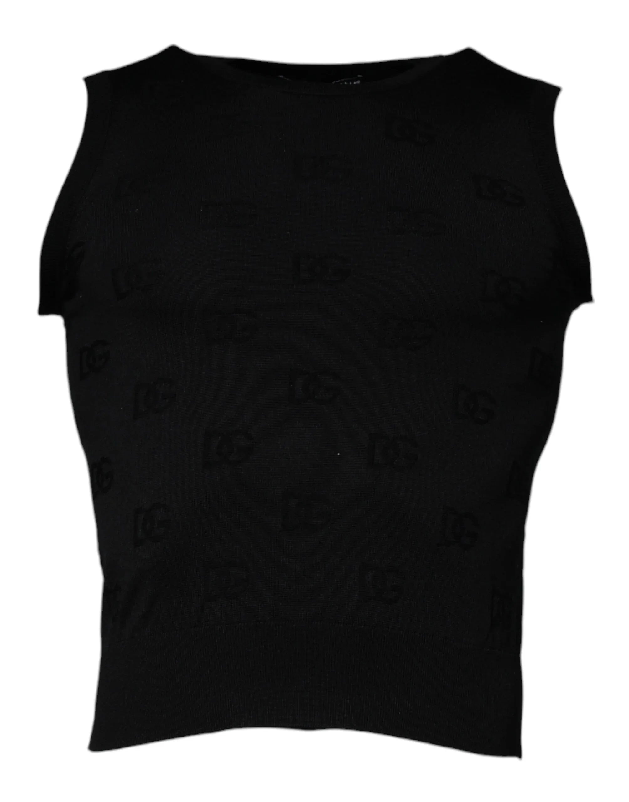 Dolce & Gabbana Black Silk Round Neck Sleeveless T-shirt - Zeiniez