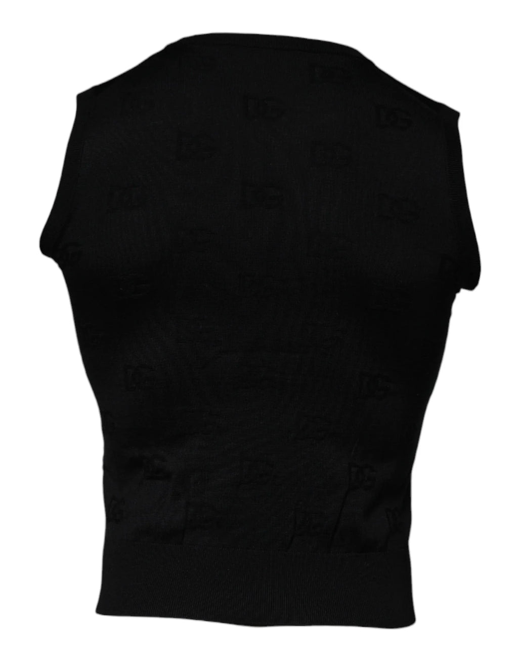 Dolce & Gabbana Black Silk Round Neck Sleeveless T-shirt - Zeiniez