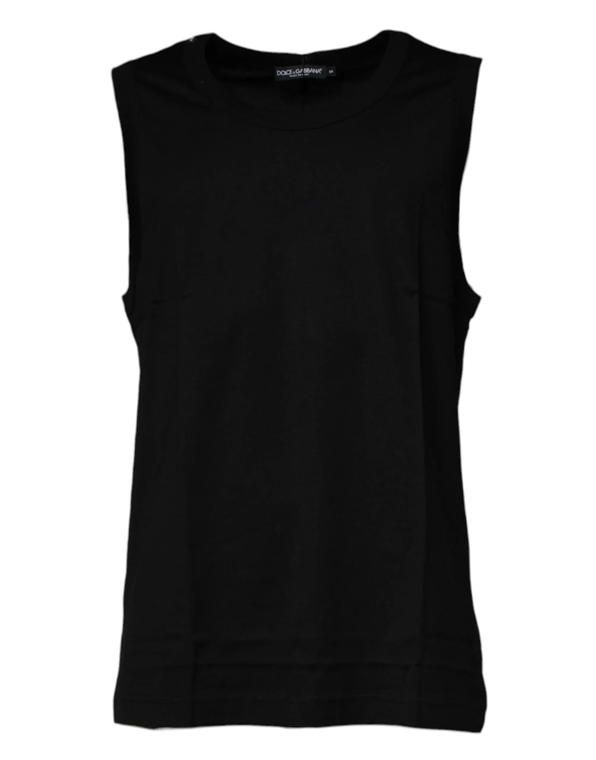 Dolce & Gabbana Black Cotton Round Neck Sleeveless T-shirt - Zeiniez