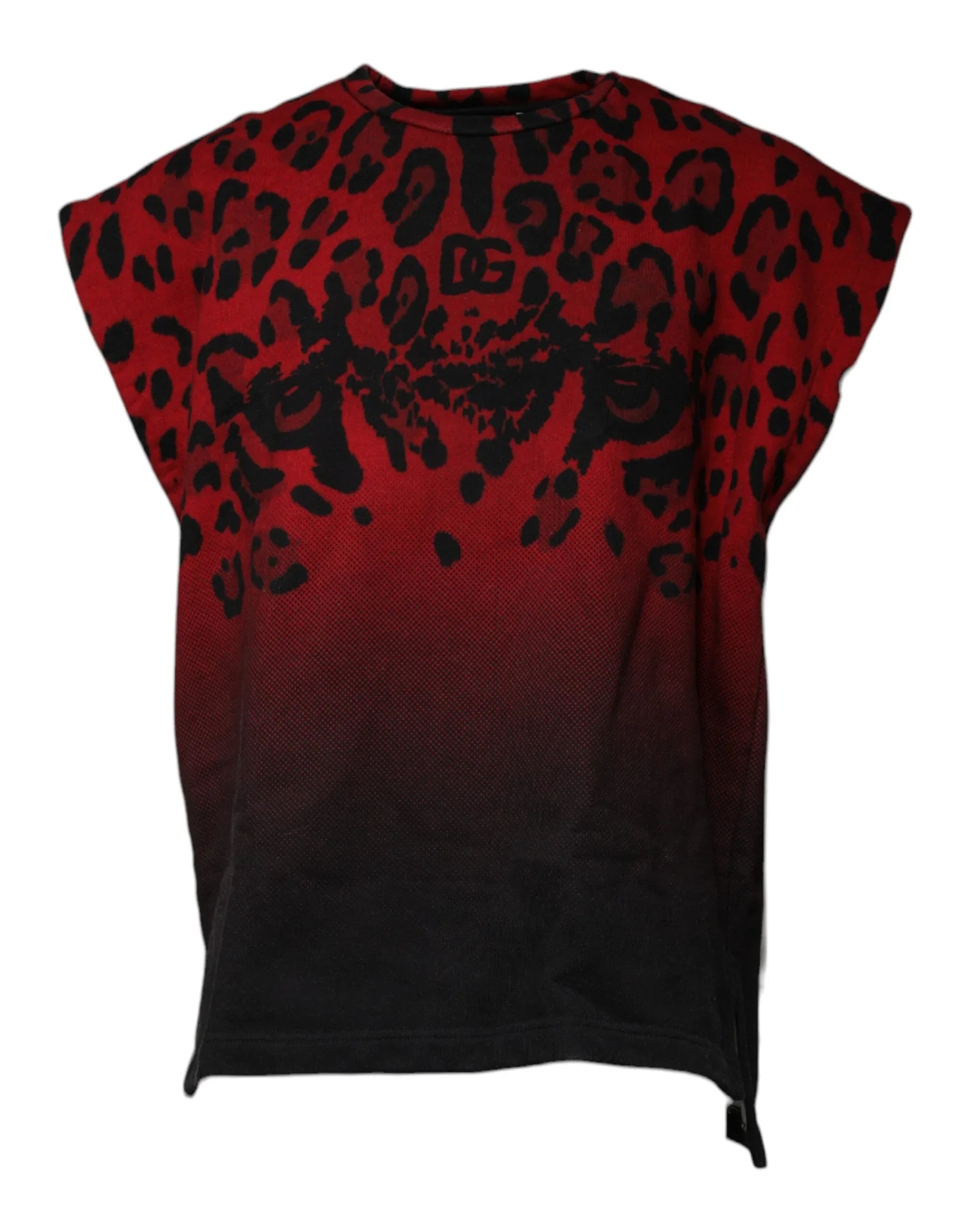 Dolce & Gabbana Red Leopard Print Cotton Sleeveless T-shirt - Zeiniez