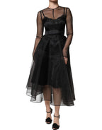 Dolce & Gabbana Black Tulle A-line Midi Cocktail Gown Dress - Zeiniez