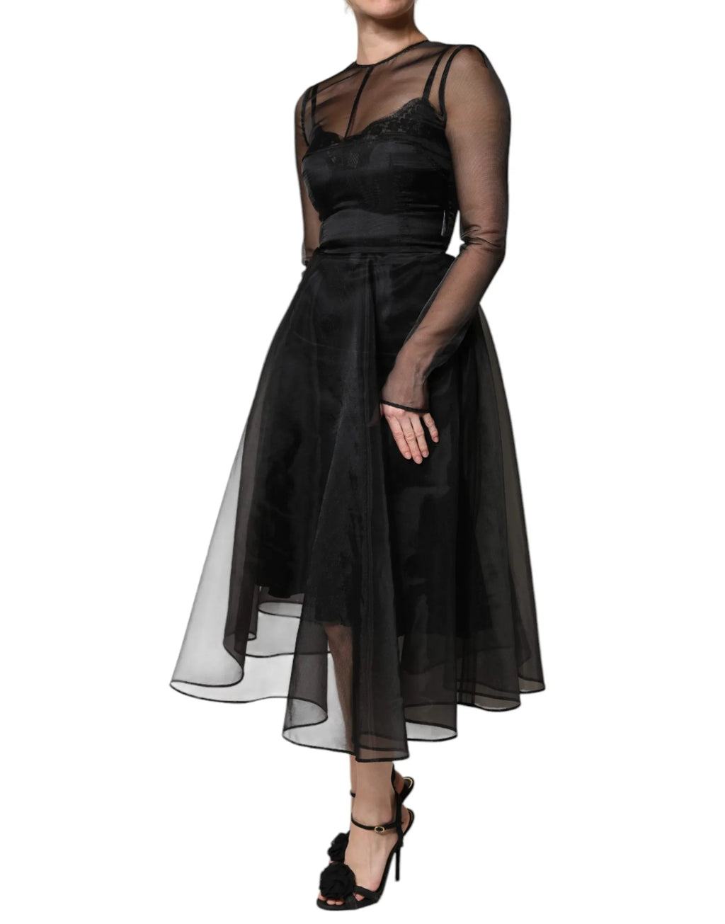 Dolce & Gabbana Black Tulle A-line Midi Cocktail Gown Dress - Zeiniez