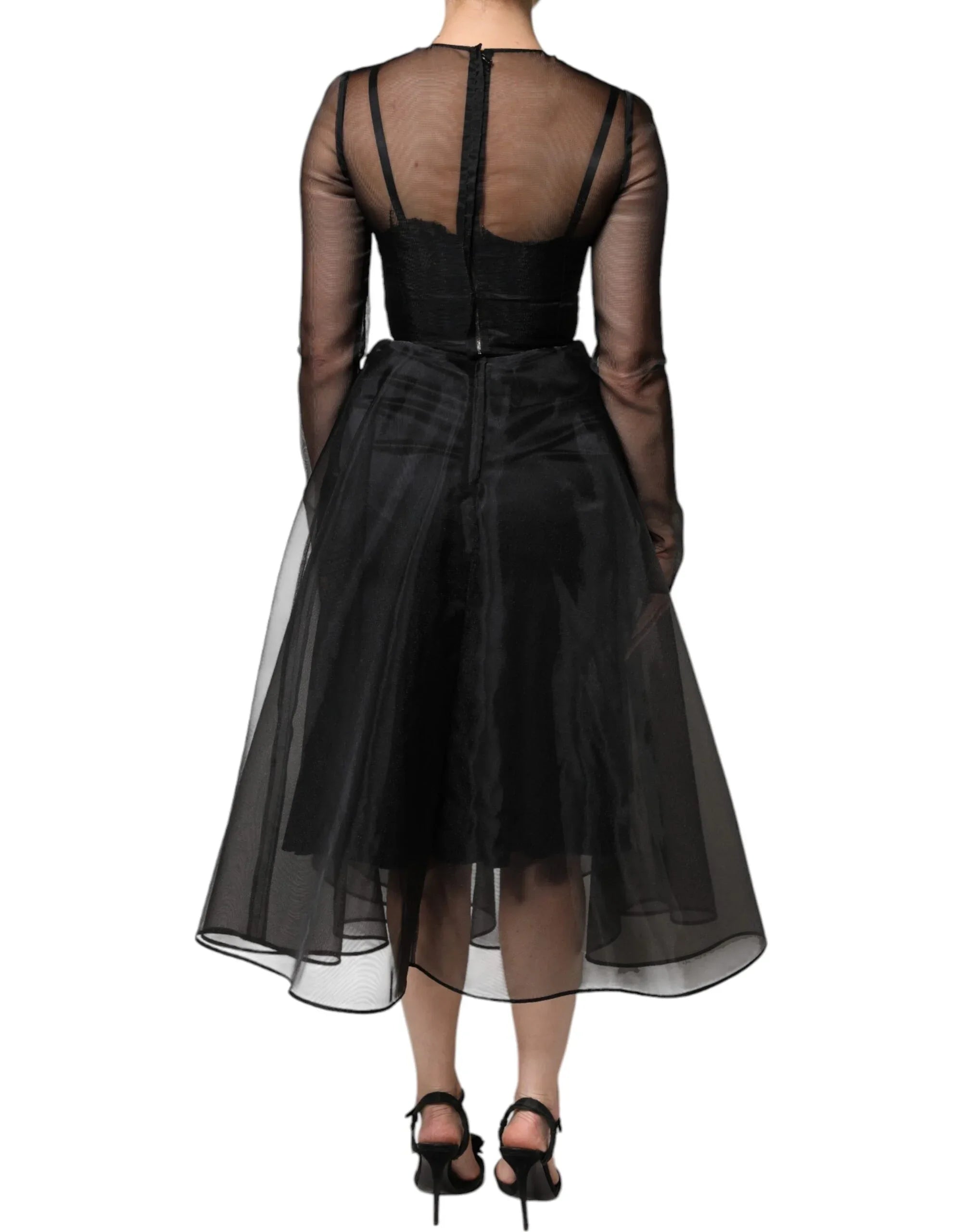 Dolce & Gabbana Black Tulle A-line Midi Cocktail Gown Dress - Zeiniez