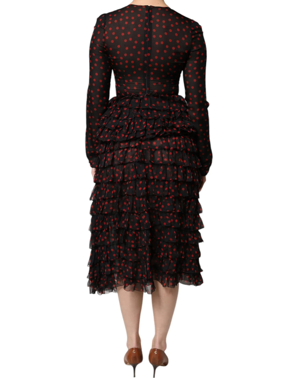 Dolce & Gabbana Black Red Polka Dot Silk Layered Midi Dress - Zeiniez