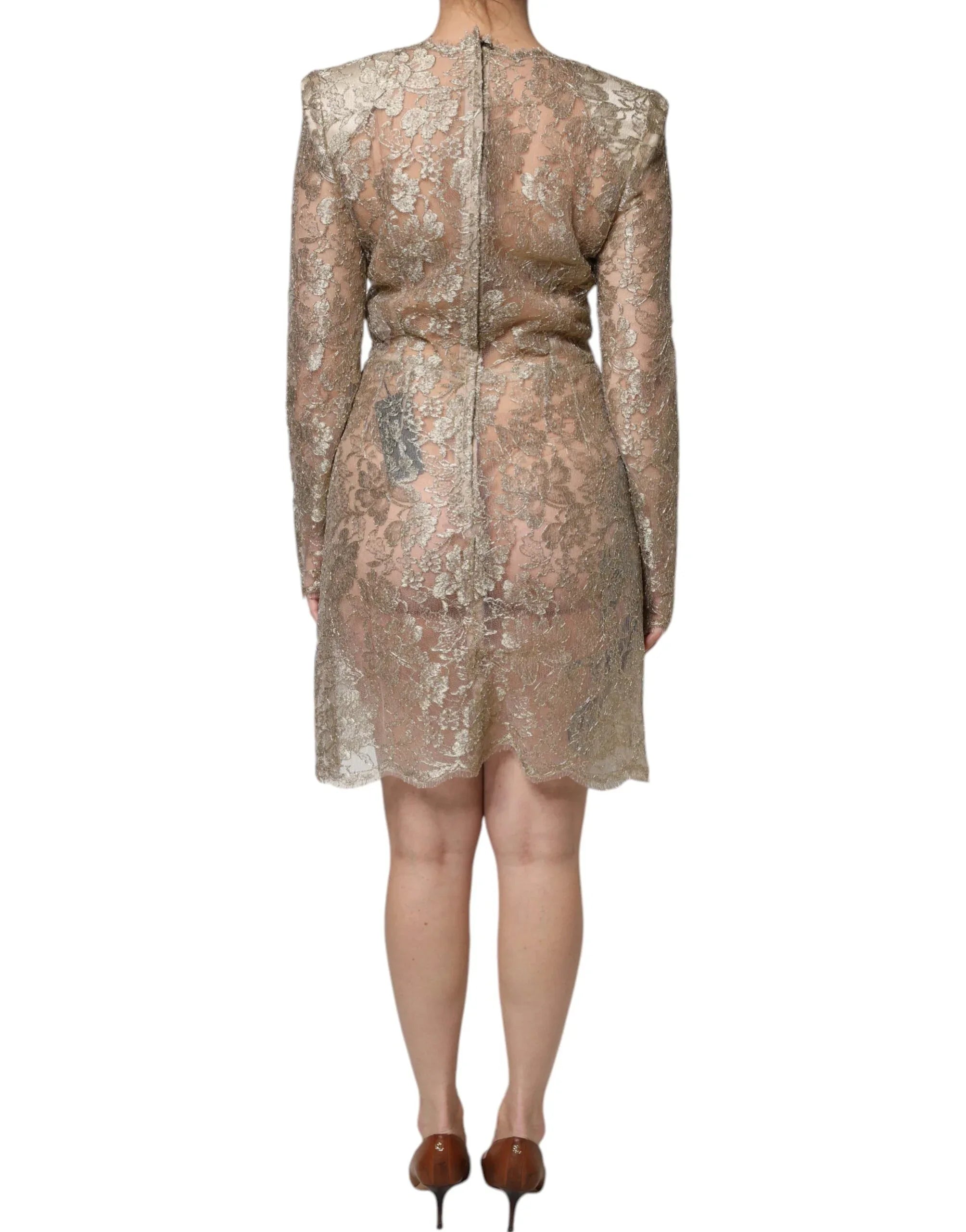 Dolce & Gabbana Gold Floral Lace A-line Sheath Mini Dress - Zeiniez