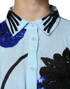 Christian Pellizzari Light Blue Floral Embellished Shirt Maxi Dress - Zeiniez