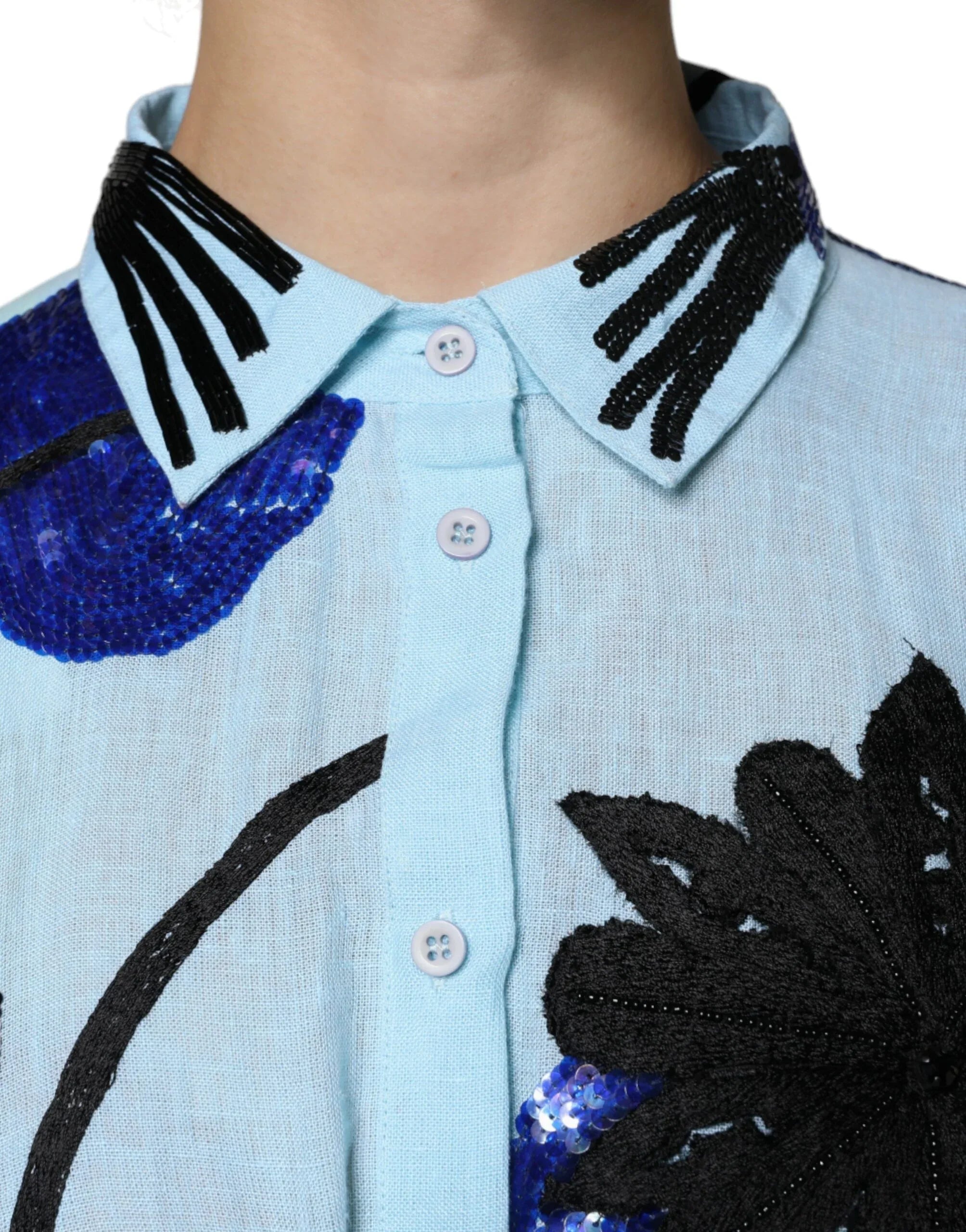 Christian Pellizzari Light Blue Floral Embellished Shirt Maxi Dress - Zeiniez