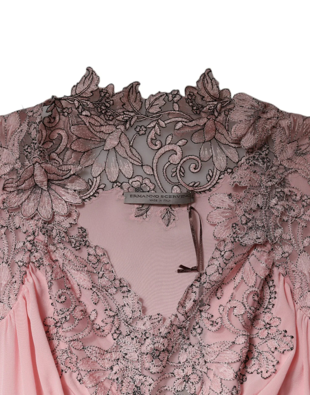 Ermanno Scervino Pink Floral Lace Short Sleeves V-neck Midi Dress - Zeiniez