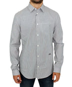 GF Ferre Gray Striped Cotton Casual Shirt - Zeiniez