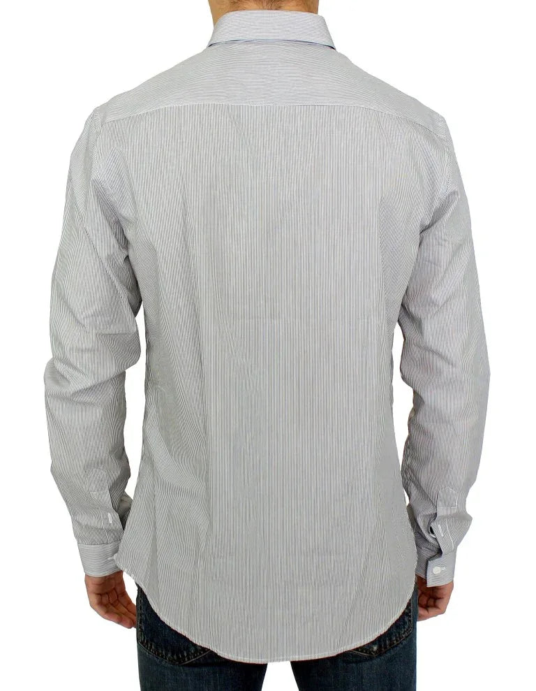 GF Ferre Gray Striped Cotton Casual Shirt - Zeiniez