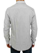 GF Ferre Gray Striped Cotton Casual Shirt - Zeiniez
