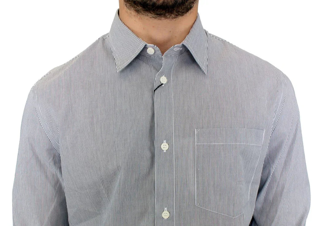 GF Ferre Gray Striped Cotton Casual Shirt - Zeiniez
