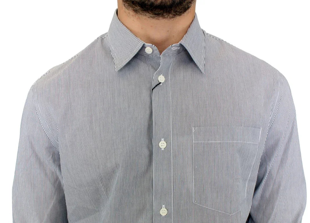 GF Ferre Gray Striped Cotton Casual Shirt - Zeiniez