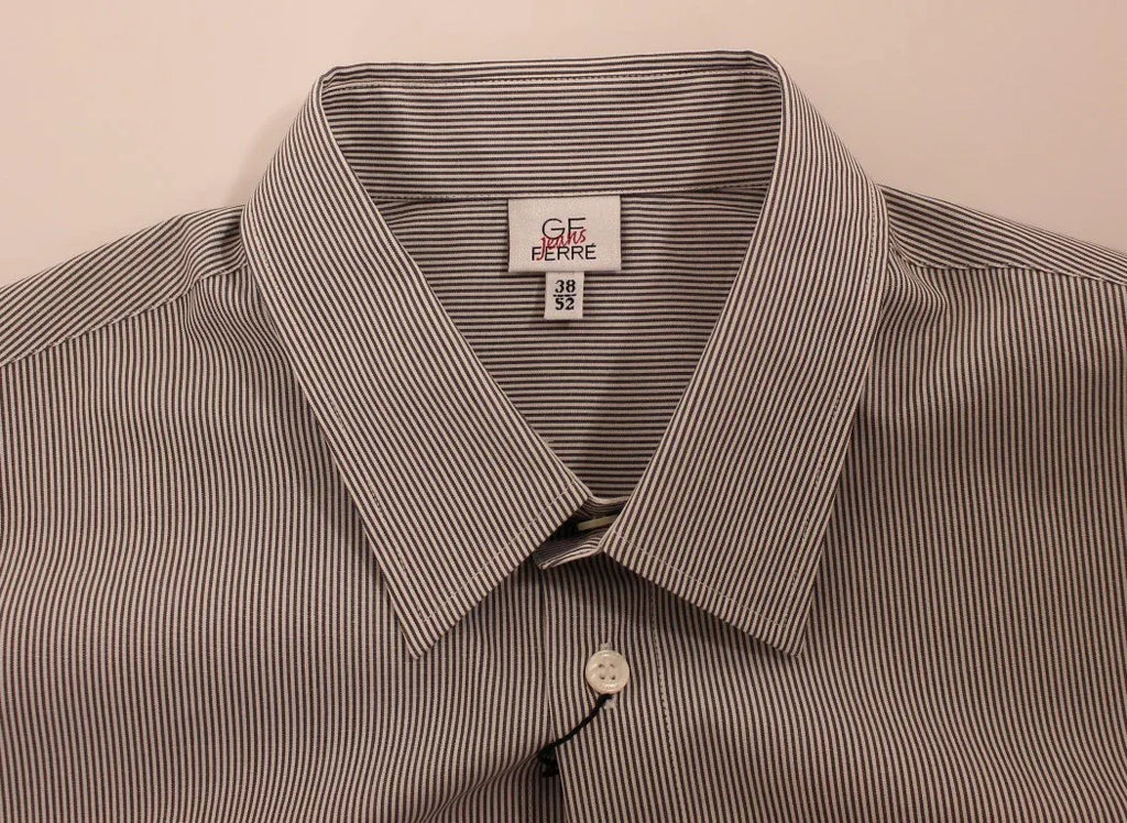 GF Ferre Gray Striped Cotton Casual Shirt - Zeiniez