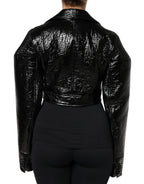 Dolce & Gabbana Black Leather Cropped Long Sleeve Coat Jacket - Zeiniez