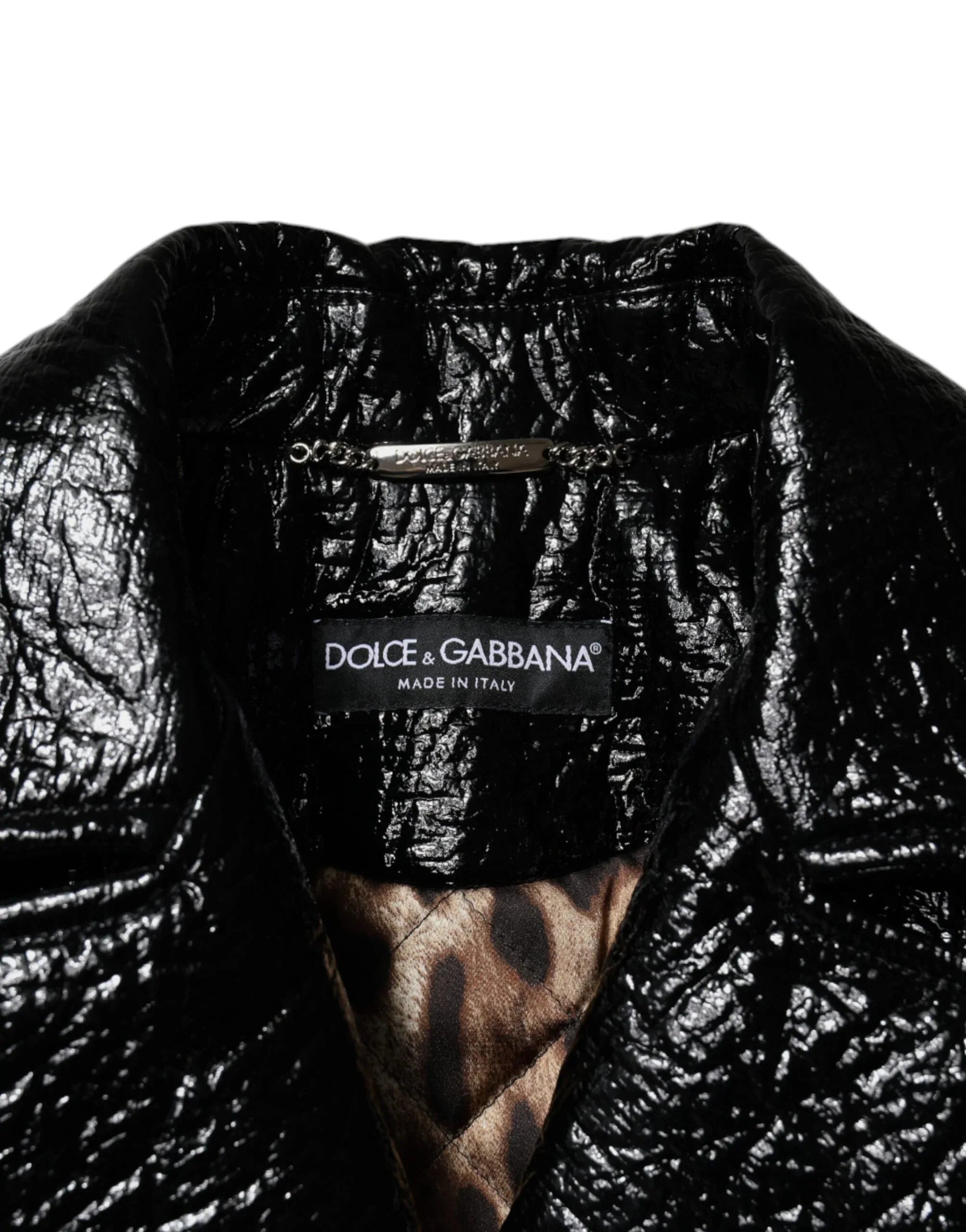 Dolce & Gabbana Black Leather Cropped Long Sleeve Coat Jacket - Zeiniez