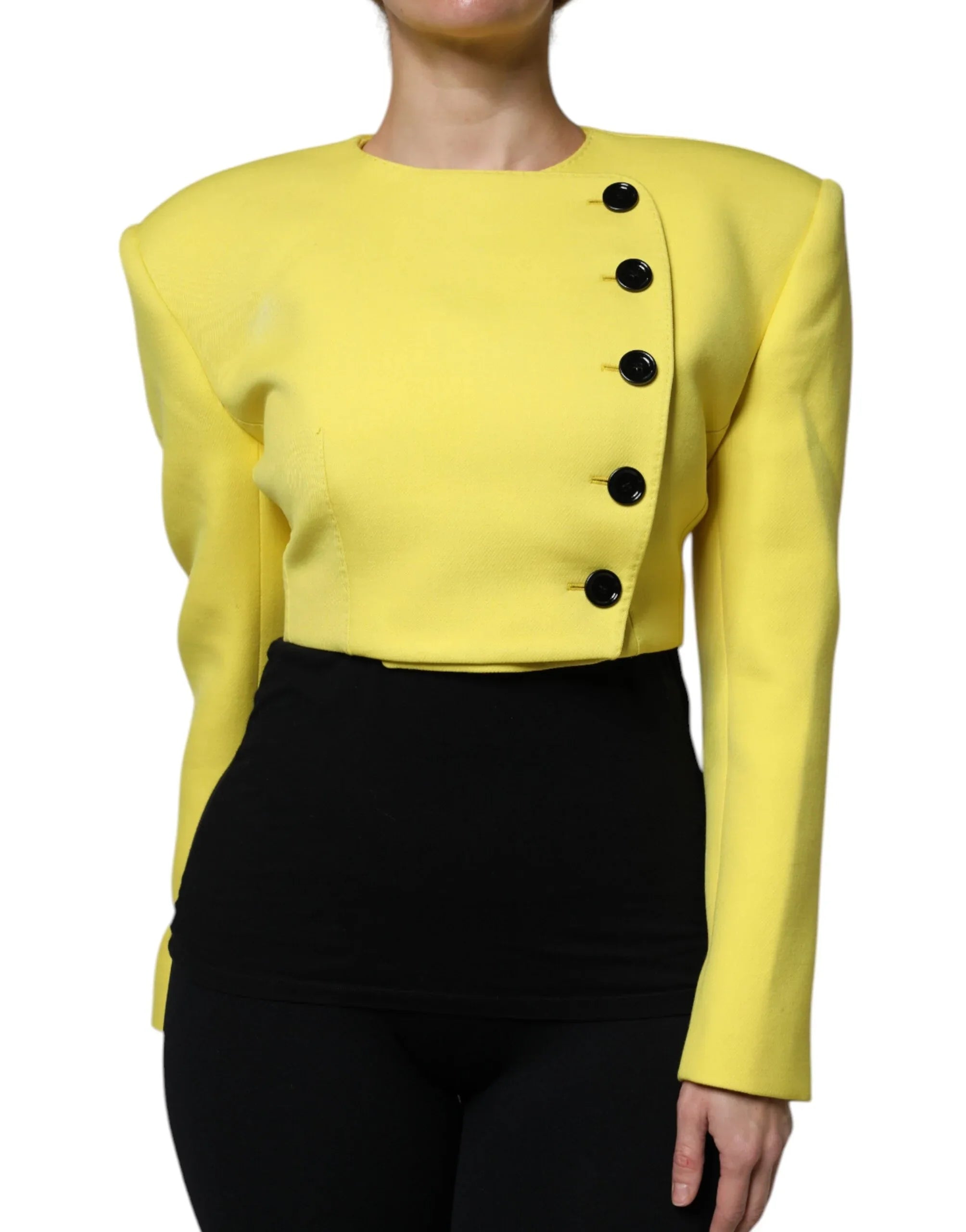 Dolce & Gabbana Lemon Yellow Wool Long Sleeves Cropped Coat Jacket - Zeiniez