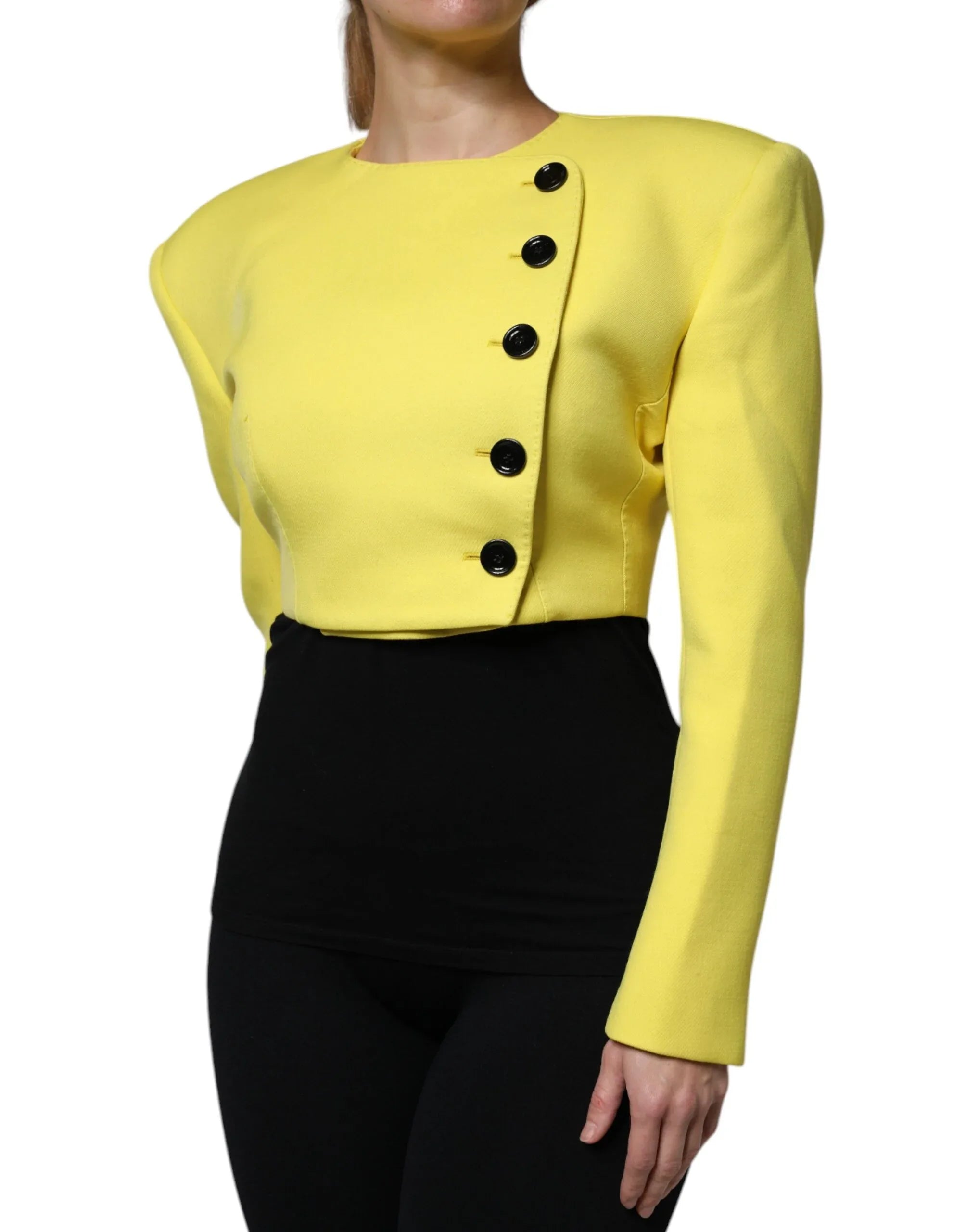 Dolce & Gabbana Lemon Yellow Wool Long Sleeves Cropped Coat Jacket - Zeiniez