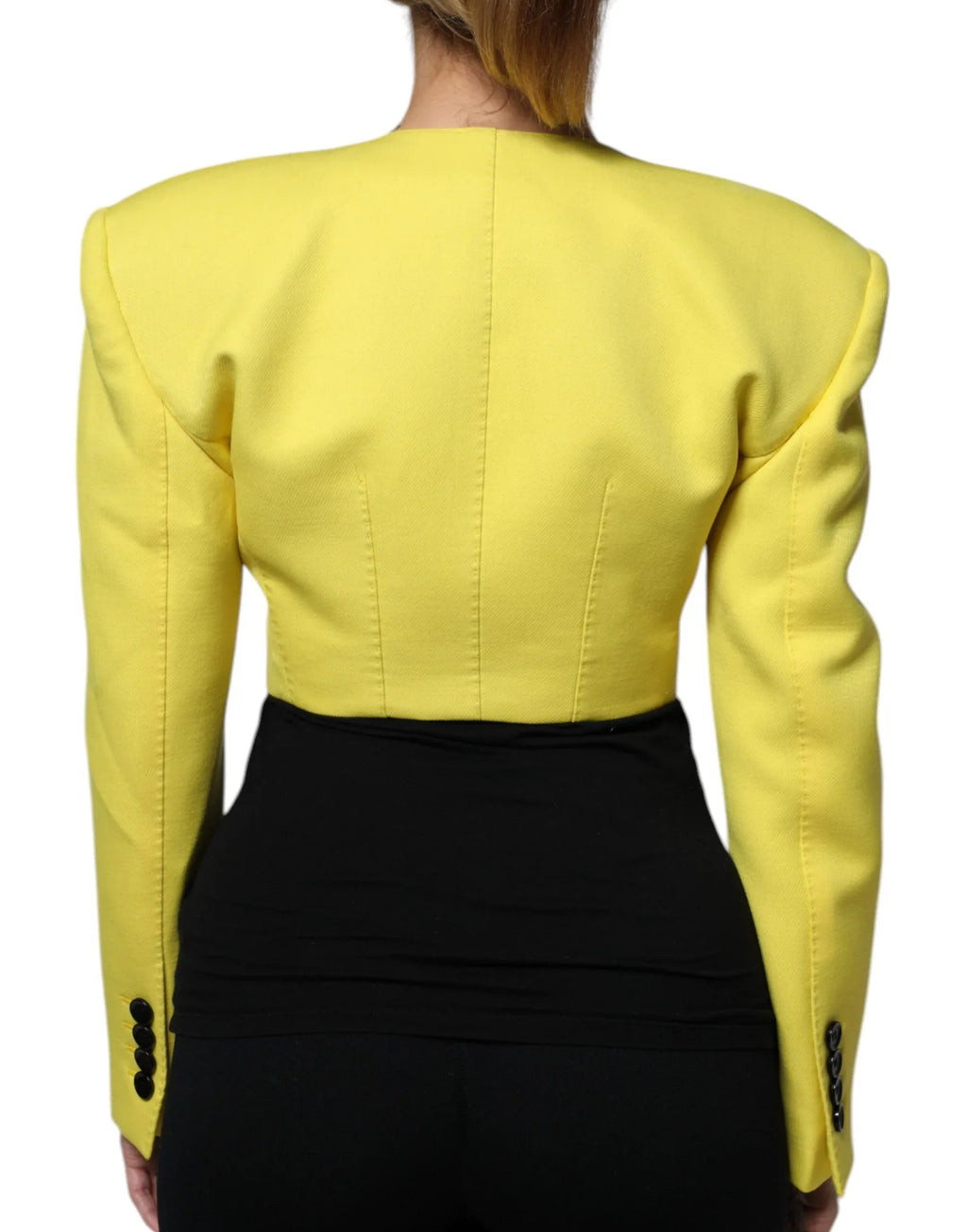Dolce & Gabbana Lemon Yellow Wool Long Sleeves Cropped Coat Jacket - Zeiniez