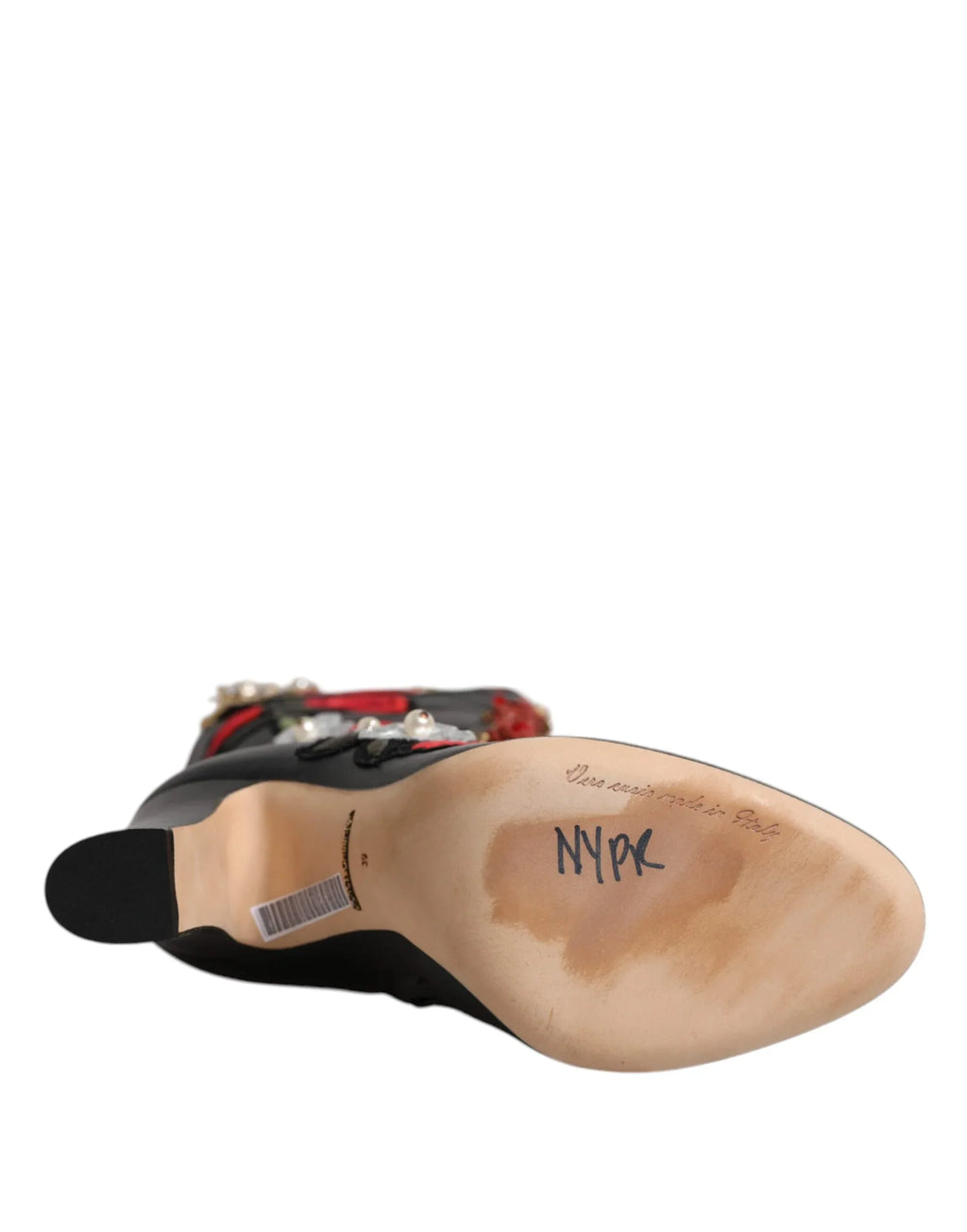 Dolce & Gabbana Black Roses Embellished Leather Heel Boots Shoes - Zeiniez