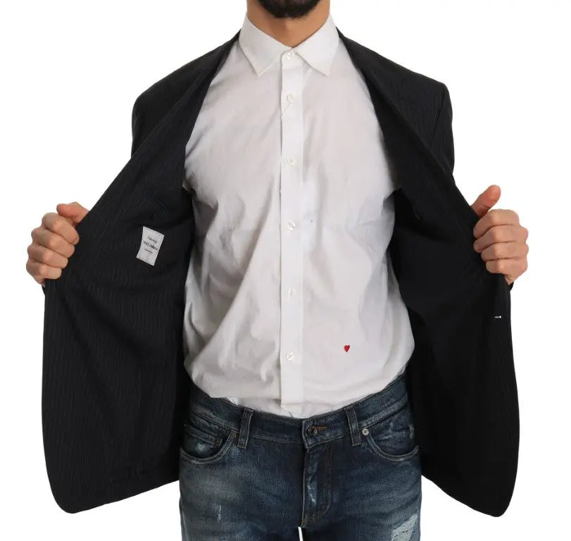 Dolce & Gabbana Gray Striped Wool Jacket Coat Slim Blazer - Zeiniez