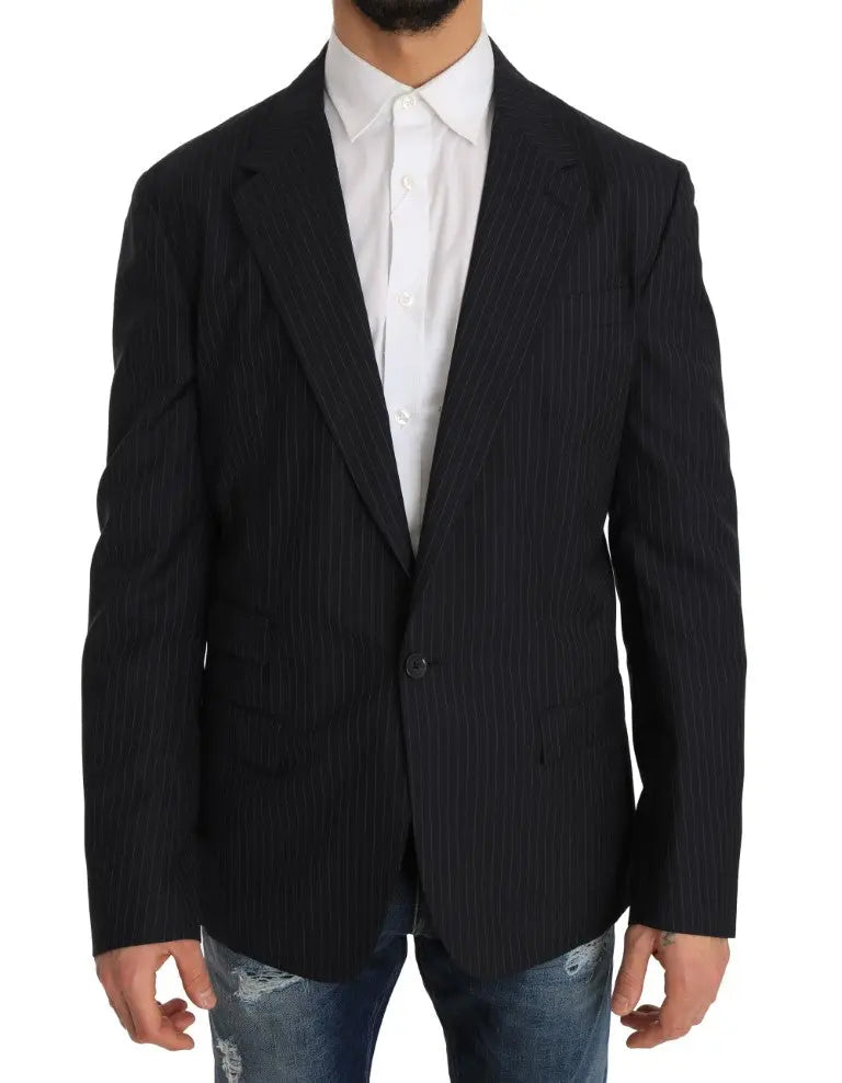 Dolce & Gabbana Gray Striped Wool Jacket Coat Slim Blazer - Zeiniez
