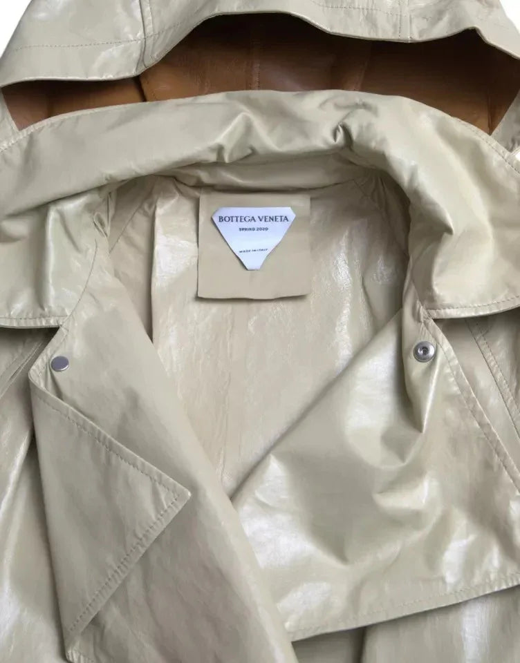 Bottega Veneta Beige Lambskin Leather Trench Coat Jacket - Zeiniez