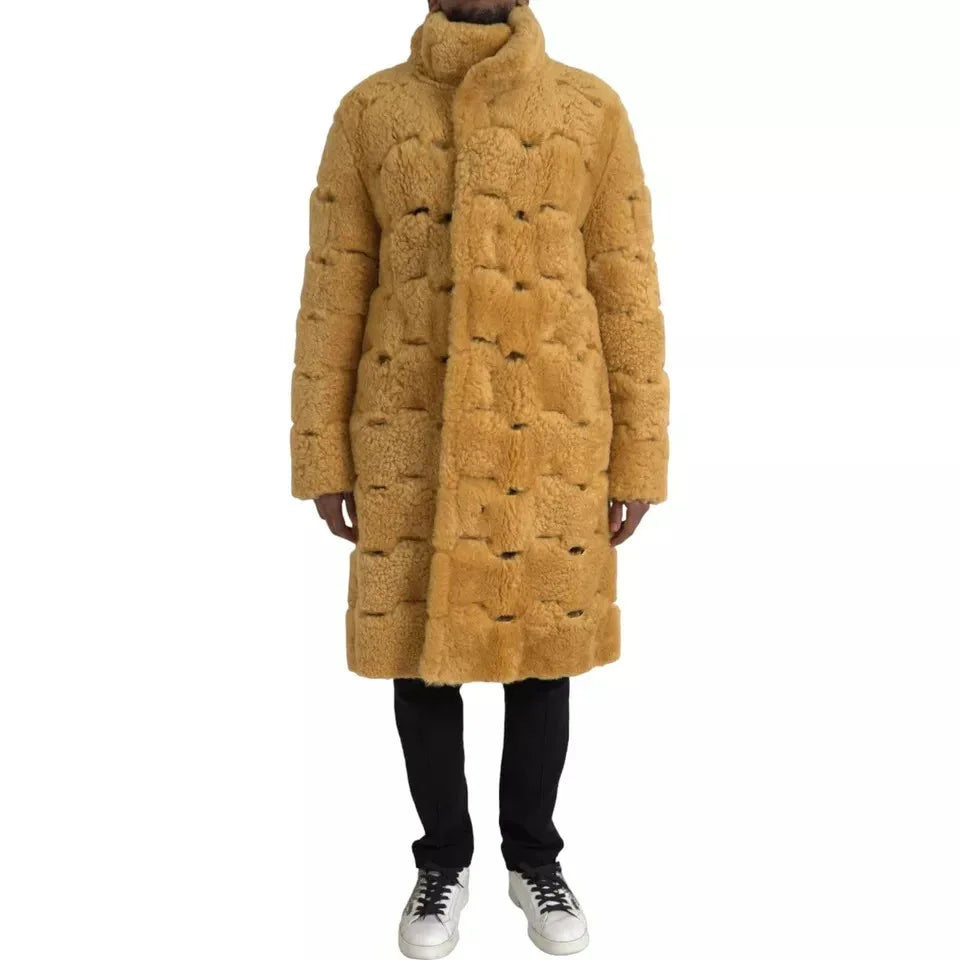 Bottega Veneta Yellow Wool Long Teddy Coat Jacket - Zeiniez