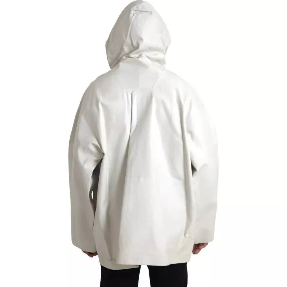 Bottega Veneta White Leather Men Waterproof Jacket Blouson - Zeiniez