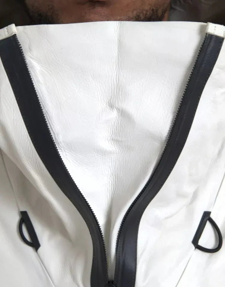 Bottega Veneta White Leather Men Waterproof Jacket Blouson - Zeiniez