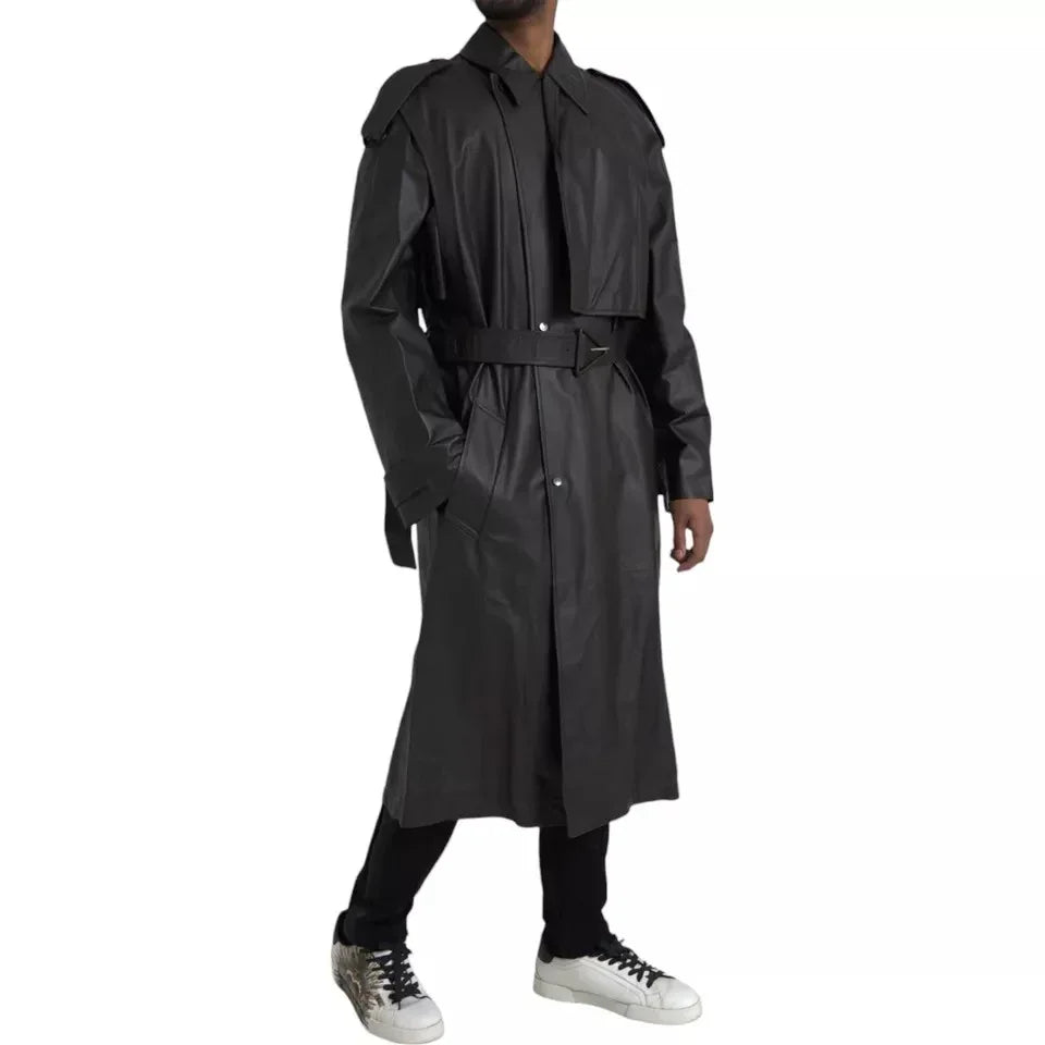 Bottega Veneta Black Leather Men Waterproof Trenchcoat Jacket - Zeiniez