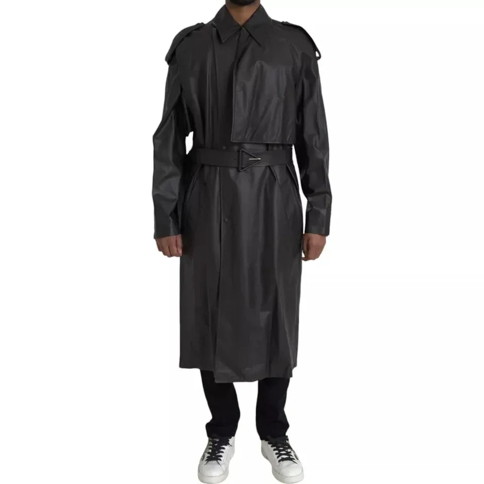 Bottega Veneta Black Leather Men Waterproof Trenchcoat Jacket - Zeiniez