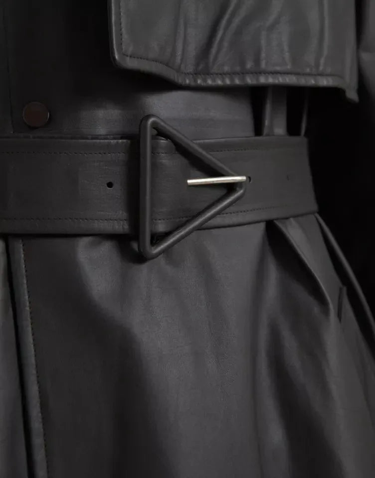 Bottega Veneta Black Leather Men Waterproof Trenchcoat Jacket - Zeiniez