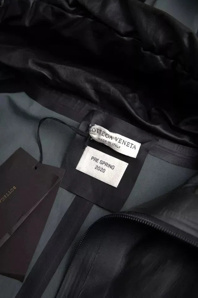 Bottega Veneta Black Leather Hooded Men Trenchcoat Jacket - Zeiniez