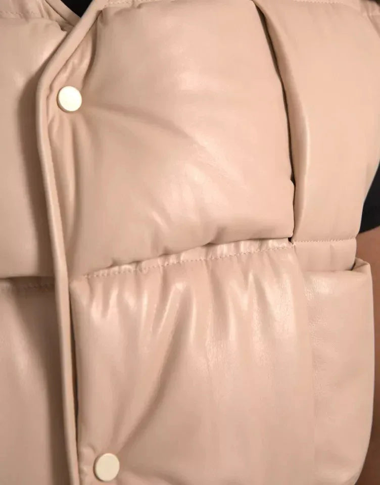 Bottega Veneta Beige Quilted Sleeveless Calf Leather Jacket - Zeiniez