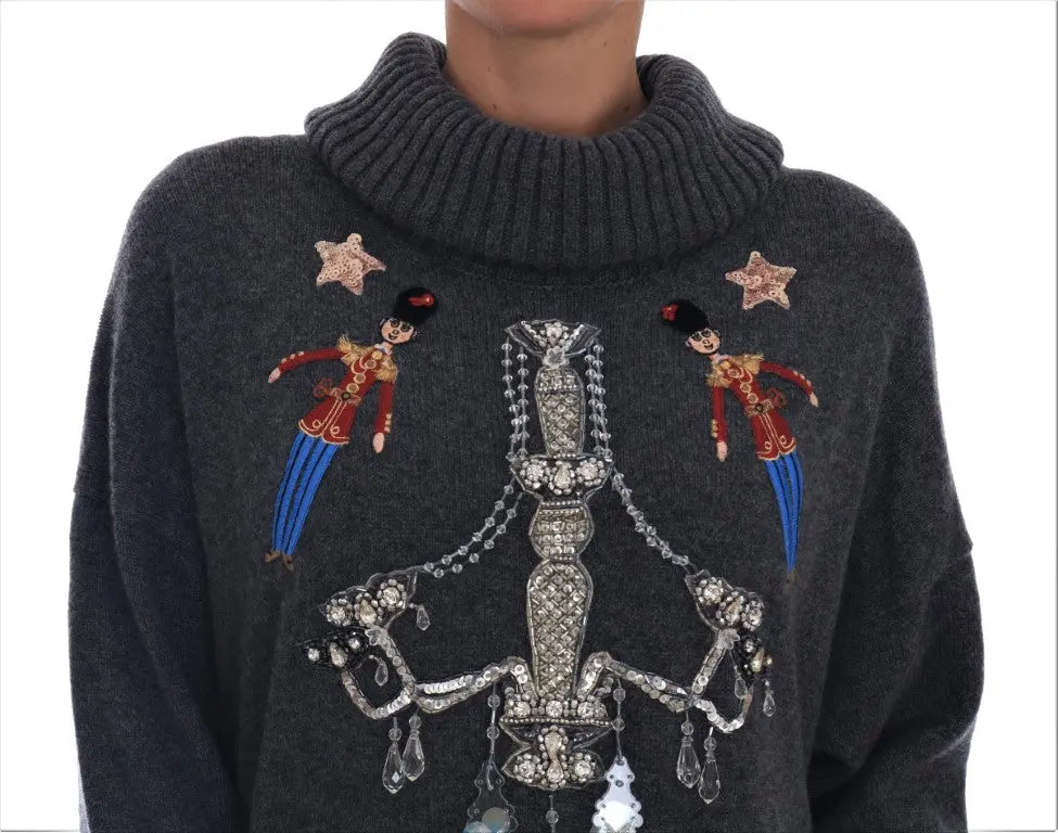Dolce & Gabbana Fairy Tale Crystal Gray Cashmere Sweater - Zeiniez