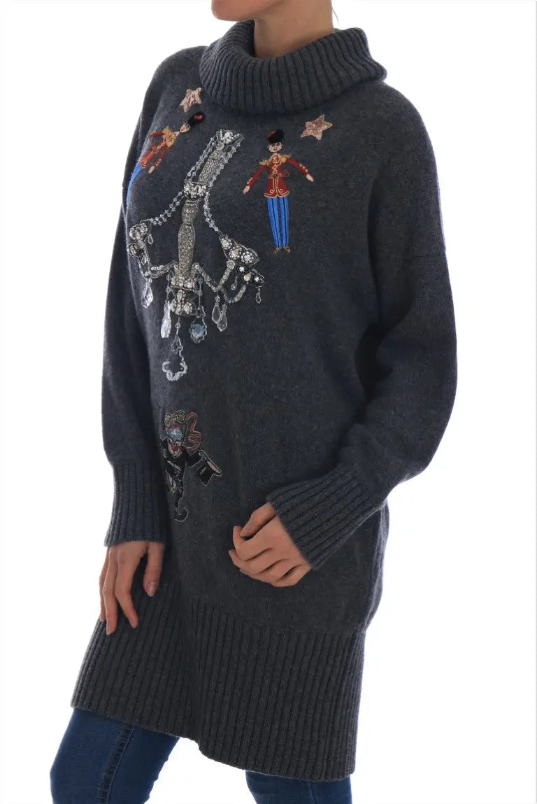Dolce & Gabbana Fairy Tale Crystal Gray Cashmere Sweater - Zeiniez