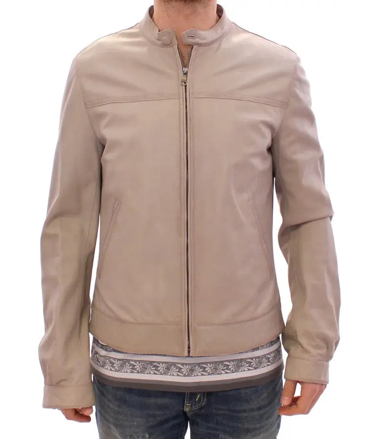 Dolce & Gabbana Beige Leather Jacket Biker Coat Dolce & Gabbana
