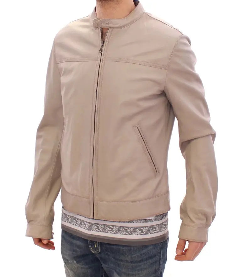 Dolce & Gabbana Beige Leather Jacket Biker Coat Dolce & Gabbana