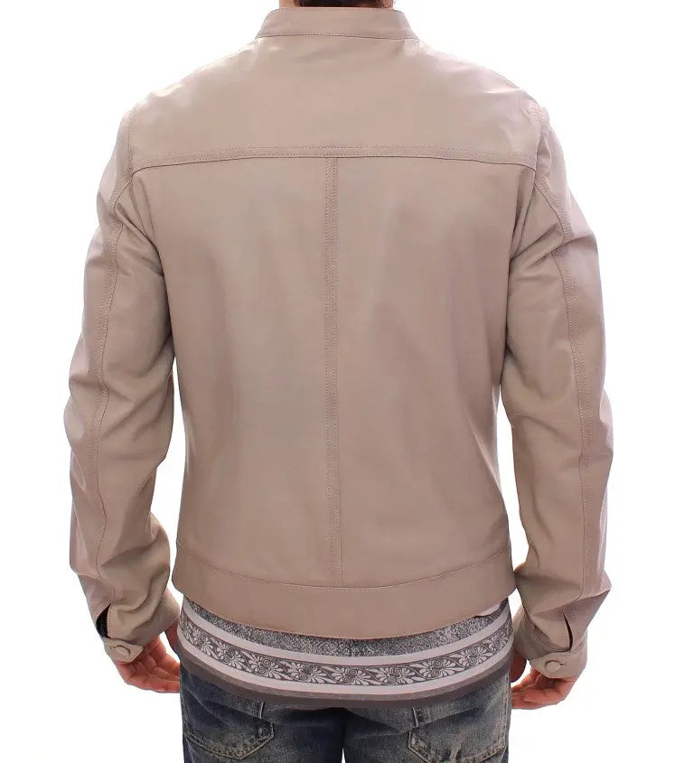 Dolce & Gabbana Beige Leather Jacket Biker Coat Dolce & Gabbana